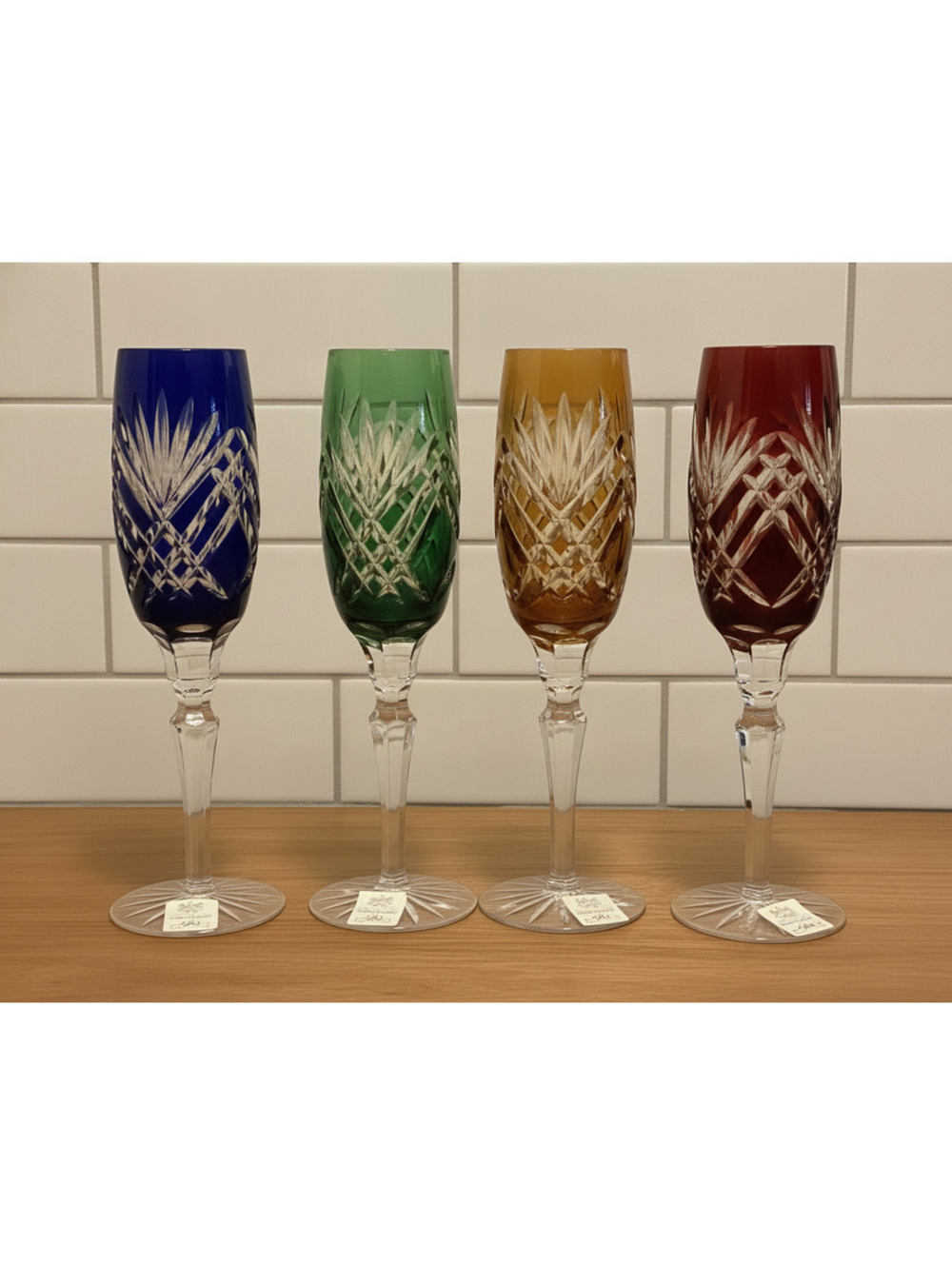 Ajka Set Of 4 Cut to Clear, Crystal Champagne Flutes 8 7/8” Tall